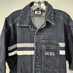 Vintage Don Shirt Mens XL Black Denim Short Sleeve Colorblock Pocket 90s Russia
